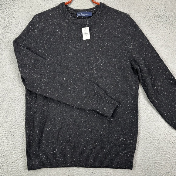 Gap Lambs Wool Sweater Crewneck Mens Medium Black‎ Salt Pepper Knit Pullover NEW